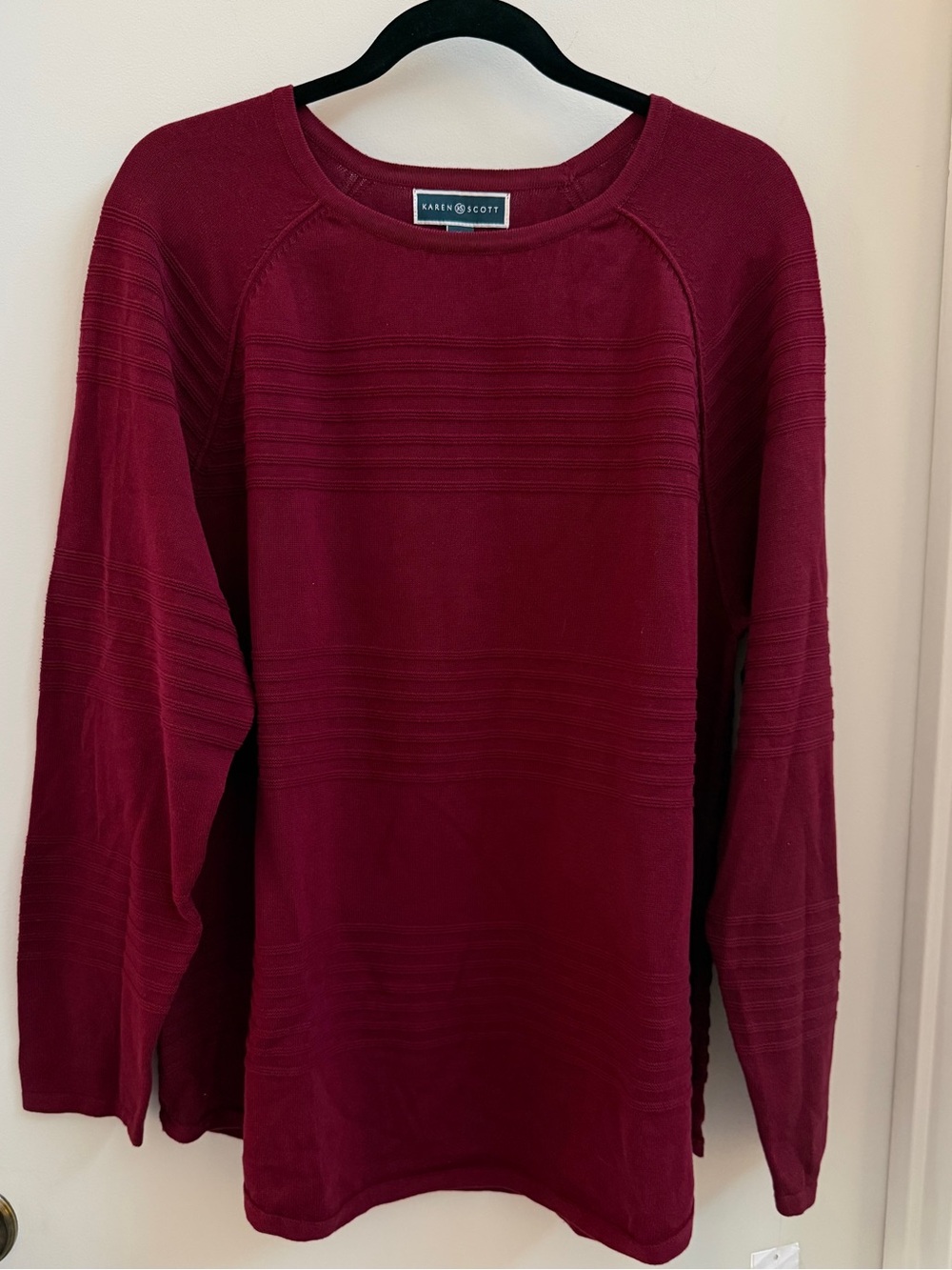 Karen Scott Burgundy Crew Neck Long Sleeve Sweater NWT